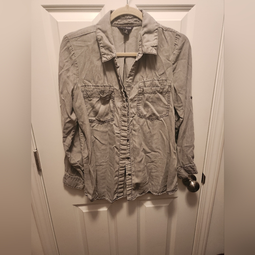 Terre Bleue gray button up shirt